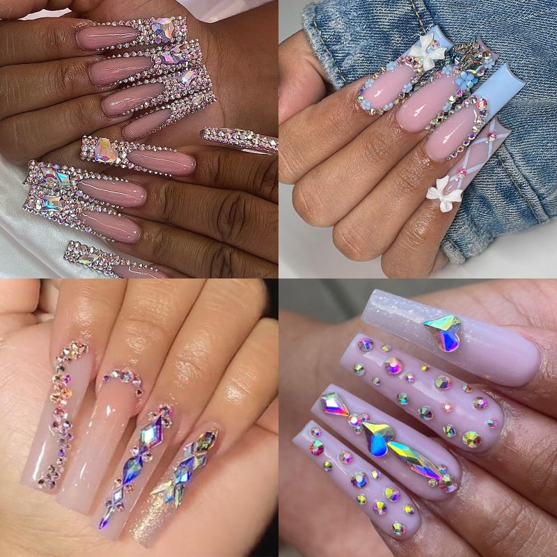 Cycullinyt 1660Pcs Crystal AB Nail Art Rhinestones: 8 Types of Multi Shapes Diamonds + 4 Sizes Flatback DIY Crafts Rhinestone Crystals 3D Glass Stones Set + Tweezer + Pickup Pen - Image 2