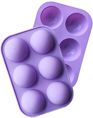 2 Pack 6Cavity Semi Sphere Silicone Mold Baking Mold for Making Hot Chocolate Bomb Cake Jelly Dome Mousse Purple