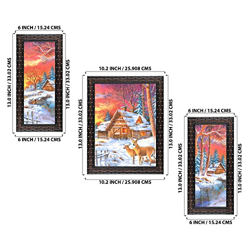 Indianara Set of 3 Nature Framed Art Painting (3268GB) without glass 6 X 13, 10.2 X 13, 6 X 13 INCH - Image 2