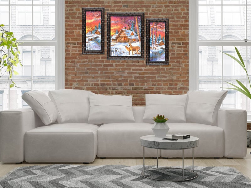 Indianara Set of 3 Nature Framed Art Painting (3268GB) without glass 6 X 13, 10.2 X 13, 6 X 13 INCH - Image 3