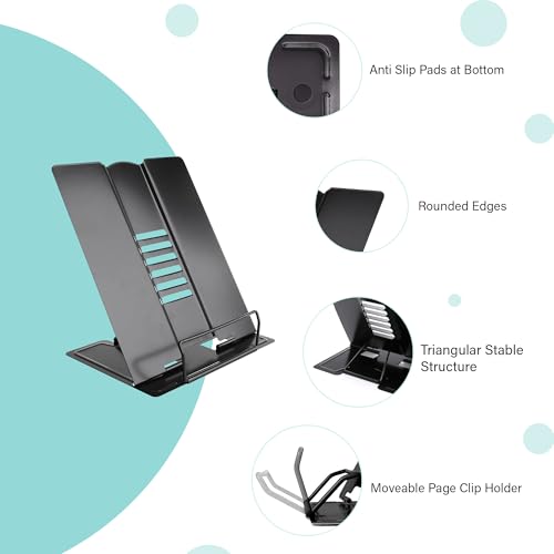 oddpod™ A4 Big Size Adjustable Folding Hands-Free Elegant Metal Stand for Book Reading, Laptop, Tablets for Office, Home, Student Document, Cookbook, Textbook - Black - Image 4