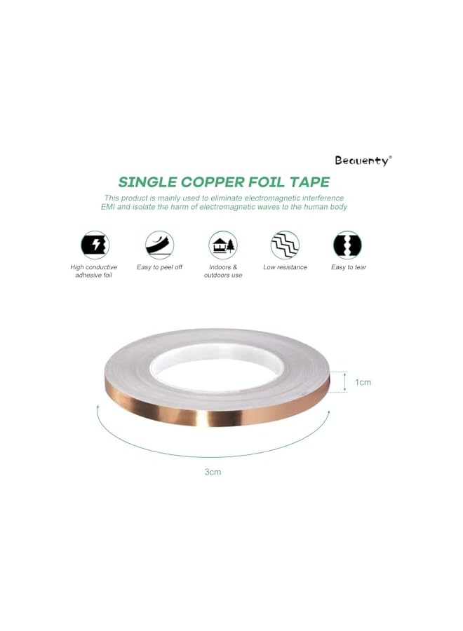 Beauenty Beauenty Copper Foil Tape (10mm Wide), Used For Electromagnetic Interference Shielding, Computer Wire, Monitor, Shield Environmental Protection Shielding Heat Dissipation - Image 2