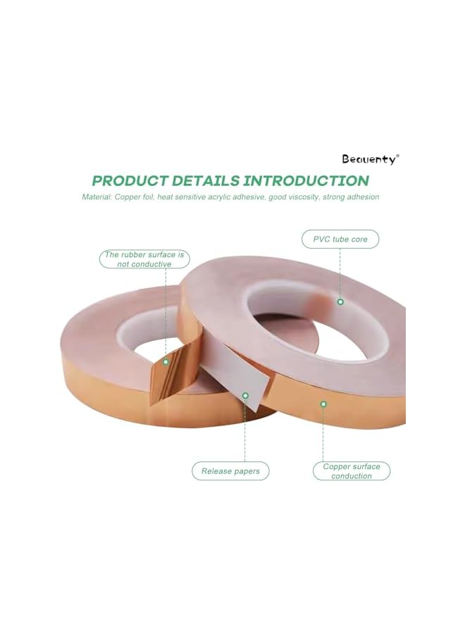 Beauenty Beauenty Copper Foil Tape (10mm Wide), Used For Electromagnetic Interference Shielding, Computer Wire, Monitor, Shield Environmental Protection Shielding Heat Dissipation - Image 3
