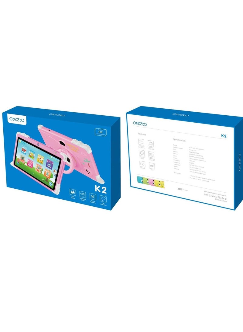 Oteeto Tab K2 Kids Tablet – 7" HD Display, Android, Parental Control, Learning Apps, WiFi, Kid-Proof Case – Educational Tablet for Kids (Ages 3–12), Pink - Image 4