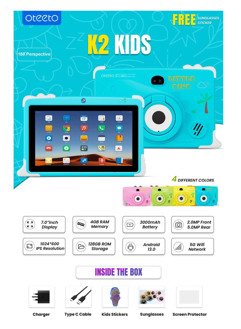 Oteeto Tab K2 Kids Tablet – 7" HD Display, Android, Parental Control, Learning Apps, WiFi, Kid-Proof Case – Educational Tablet for Kids (Ages 3–12), Pink - Image 3