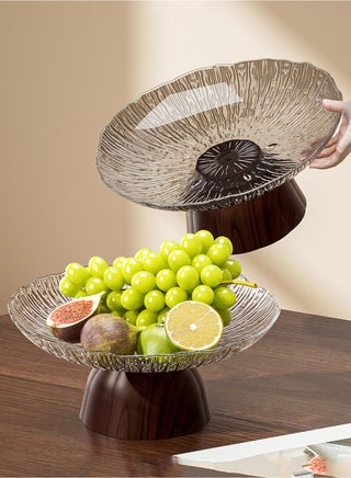 Glass Fruit Bowl, Wood Pedestal Decorative Bowl for Home Decor, Large Fruit Bowl for Kitchen Counter, Key Bowl for Entryway Table, Centerpiece Decor, Minimalist Modern Decor - view 5