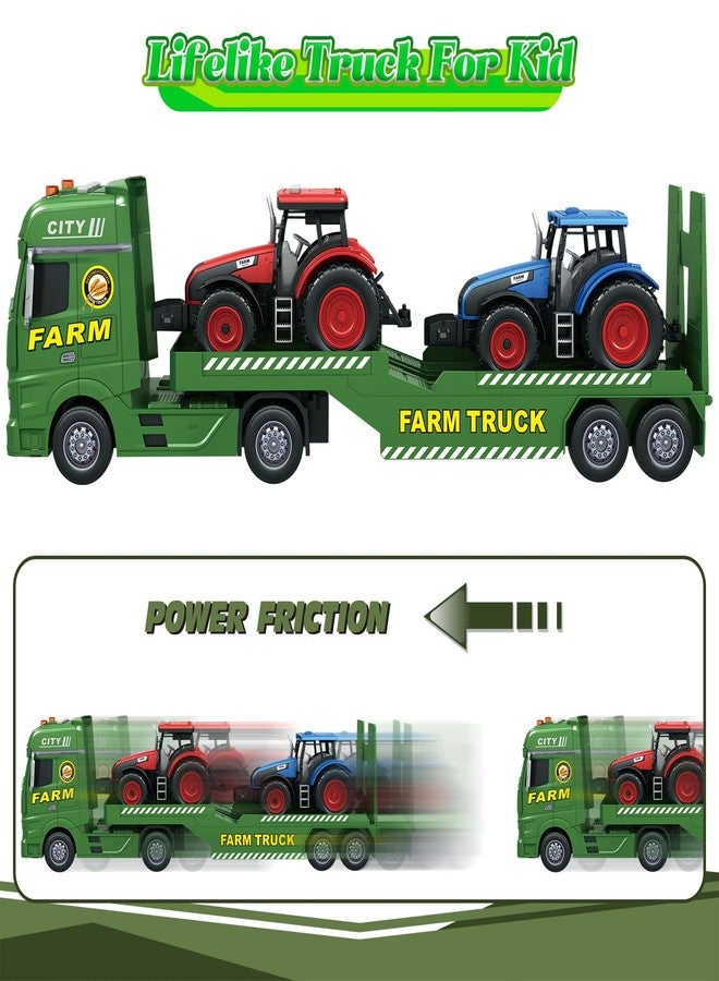 lonfypeng 3-in-1 Farm Truck Toys for Kids Ages 3-6 - Inertia Semi Trailer with Tractor & Farm Vehicle, Light and Sound Play Set - Image 5