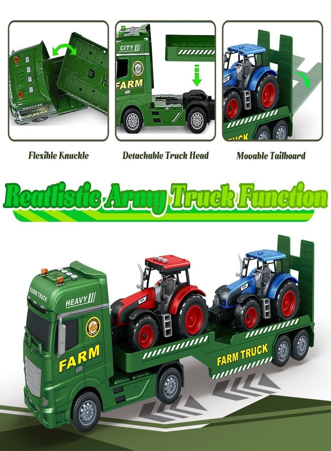 lonfypeng 3-in-1 Farm Truck Toys for Kids Ages 3-6 - Inertia Semi Trailer with Tractor & Farm Vehicle, Light and Sound Play Set - Image 2