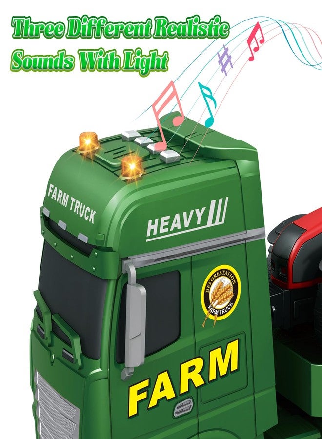 lonfypeng 3-in-1 Farm Truck Toys for Kids Ages 3-6 - Inertia Semi Trailer with Tractor & Farm Vehicle, Light and Sound Play Set - Image 4