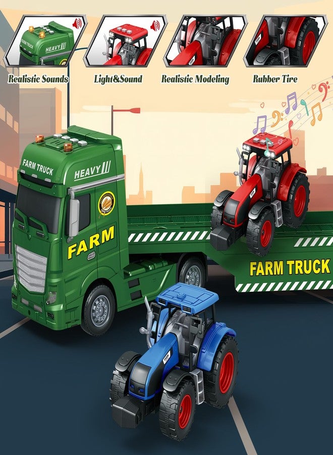 lonfypeng 3-in-1 Farm Truck Toys for Kids Ages 3-6 - Inertia Semi Trailer with Tractor & Farm Vehicle, Light and Sound Play Set - Image 3