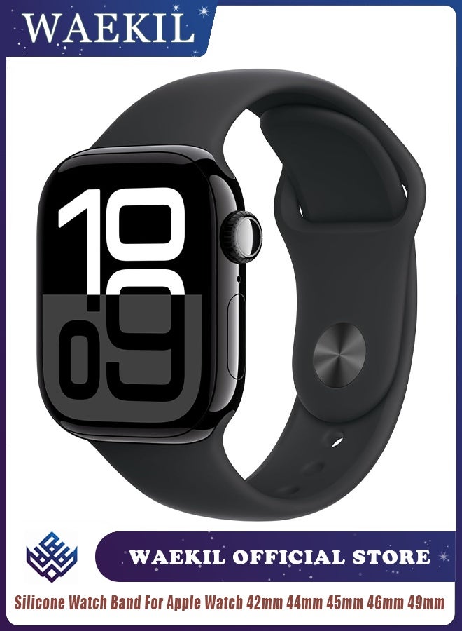 وايكيل سوار رياضي من السيليكون متوافق مع ساعة Apple Watch Ultra 2/Ultra/SE/Series 10–7 - حزام ناعم قابل للتعديل لمقاسات 42 مم/44 مم/45 مم/46 مم/49 مم، سوار معصم خفيف الوزن مقاوم للعرق وسريع الفك للرجال والنساء (أسود) - Image 1