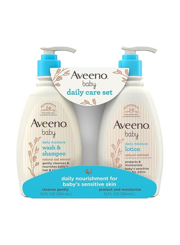 Aveeno Baby Gentle Moisturizing Daily Care Set, Natural Oat Extract, Natural Colloidal Oatmeal, 2 Items - Image 1