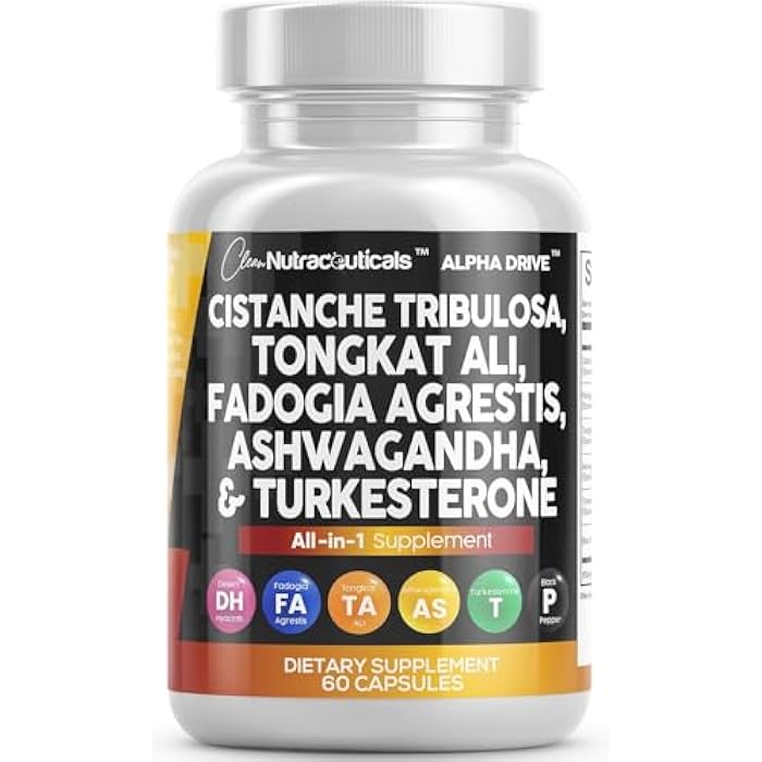 Clean Nutraceuticals Clean Nutra Cistanche Tribulosa Fadogia Agrestis Tongkat Ali Turkesterone Pills Ashwagandha Capsules Supplement for Men - 60 Count - Image 1