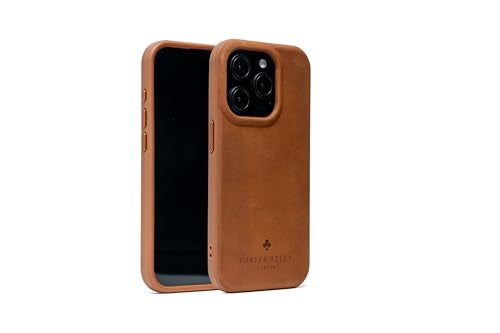 Porter Riley Premium Leather Case Compatible with iPhone 15 Pro Slim line Bumper Case Compatible with MagSafe Genuine Leather Cover Tan - Image 1
