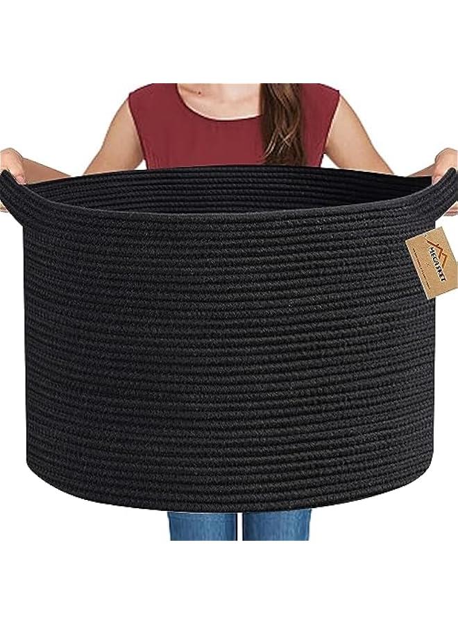 Arabest Large Black Blanket Basket, 22 X 22 X 14 Woven Rope Bin for Storage, Kids Dog Toy Storage Box Organizer Bins, Blanket Holder for Living Room, Decorative Wicker Basket for Organizing - Image 1