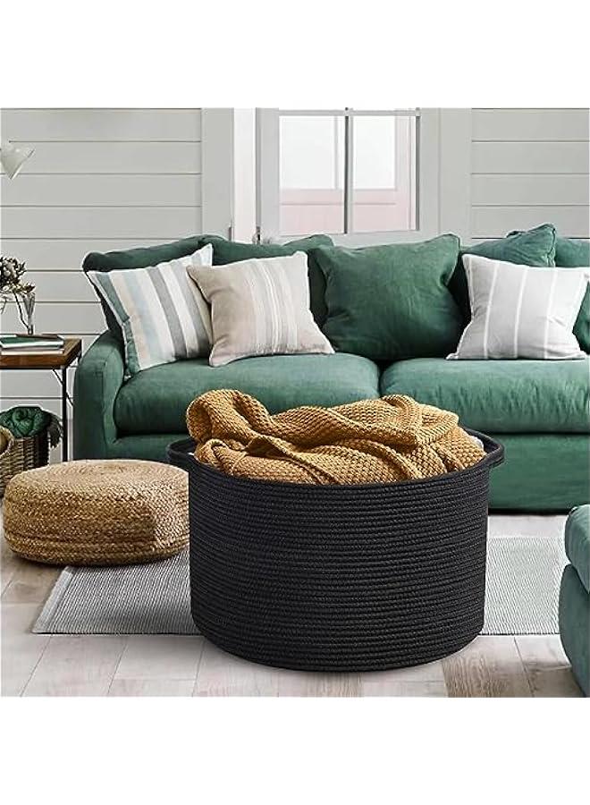 Arabest Large Black Blanket Basket, 22 X 22 X 14 Woven Rope Bin for Storage, Kids Dog Toy Storage Box Organizer Bins, Blanket Holder for Living Room, Decorative Wicker Basket for Organizing - Image 4