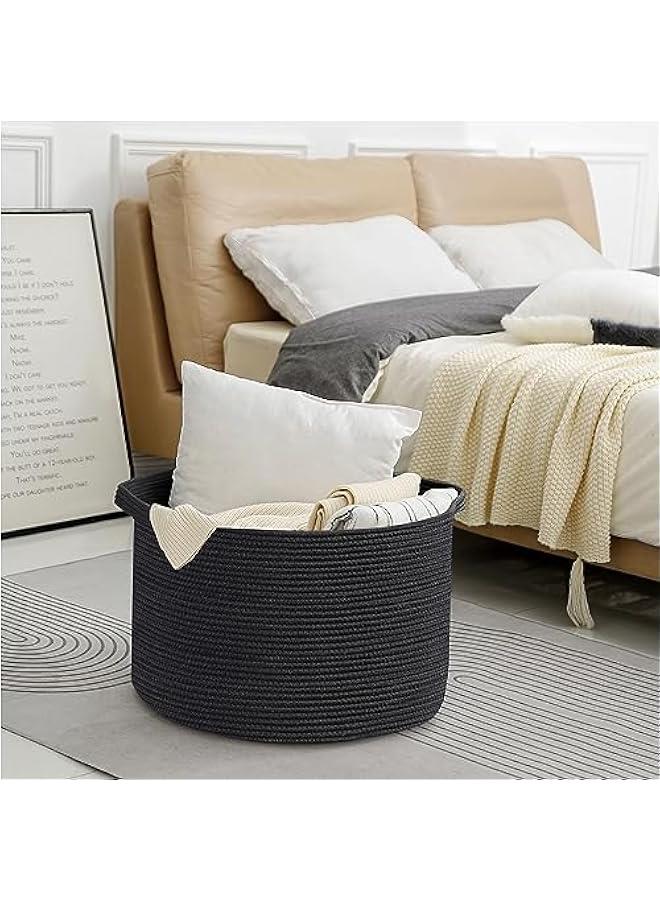 Arabest Large Black Blanket Basket, 22 X 22 X 14 Woven Rope Bin for Storage, Kids Dog Toy Storage Box Organizer Bins, Blanket Holder for Living Room, Decorative Wicker Basket for Organizing - Image 5