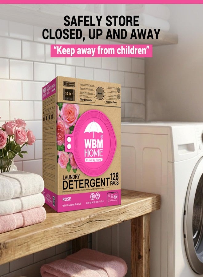 WBM W Home 5-in-1 Laundry Pods, Total 128 Count, High Efficiency, Ultra Concentrate with Powerful Stain Lifter Technology, Fabric Softener With Rose Extracts, Detergent Pods, 32 Count/Each (Pack of 4) - Image 4