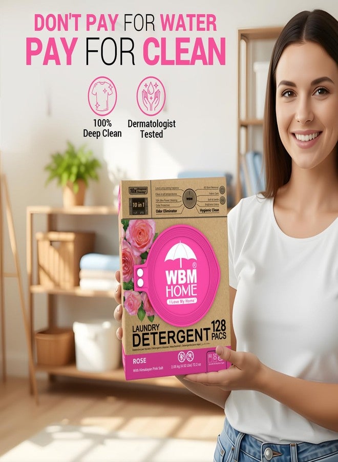 WBM W Home 5-in-1 Laundry Pods, Total 128 Count, High Efficiency, Ultra Concentrate with Powerful Stain Lifter Technology, Fabric Softener With Rose Extracts, Detergent Pods, 32 Count/Each (Pack of 4) - Image 2