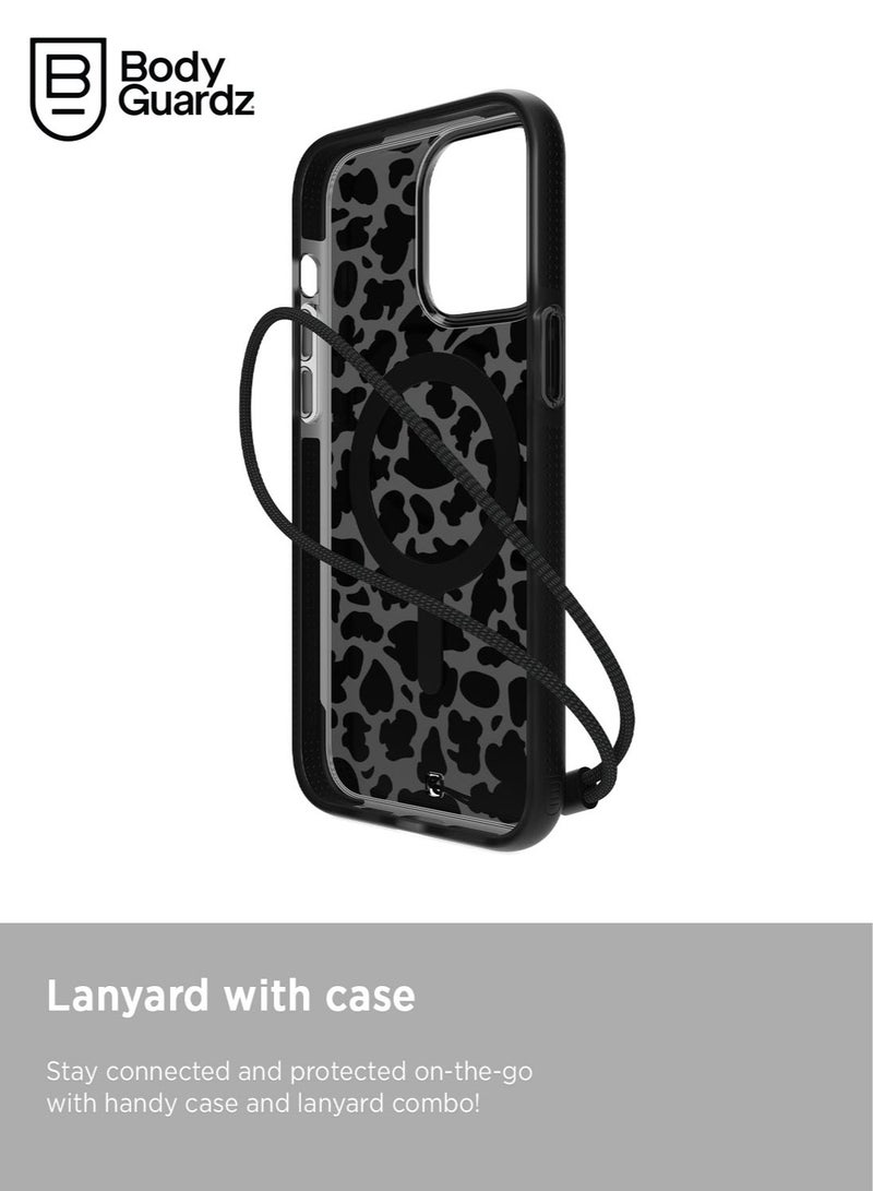 Bodyguardz Ace Pro Pattern for iPhone 15 PRO Case Cover with 18 Feet Drop Protection compatible with MagSafe with Lanyard - Meow - Image 2