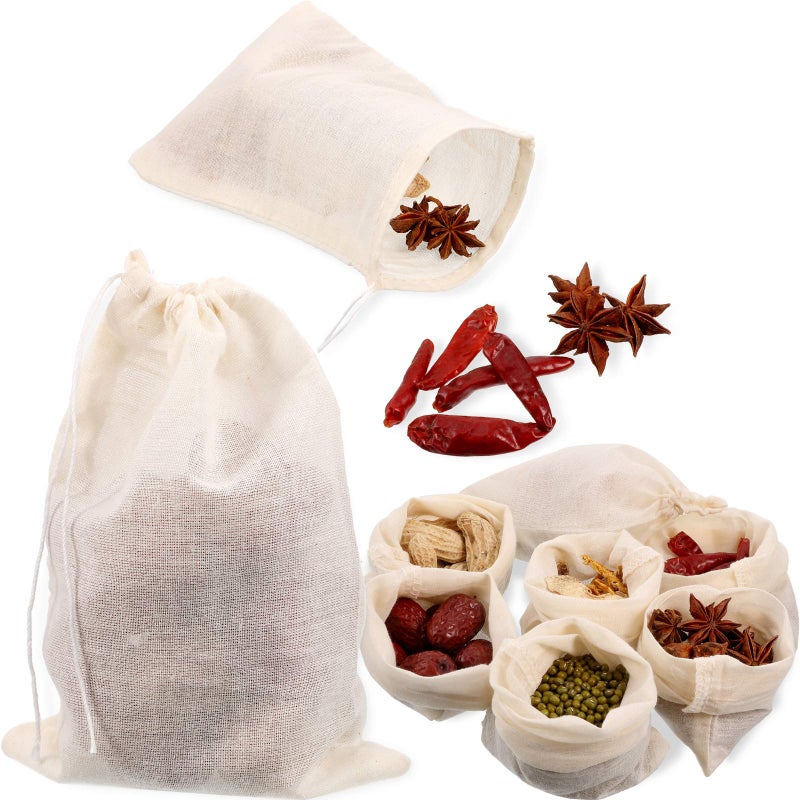 Boao 24 Pcs Spice Cooking Cheesecloth Bags for Straining Reusable Empty Tea Drawstring Soup Muslin Bags(3 x 4 Inch) - Image 1
