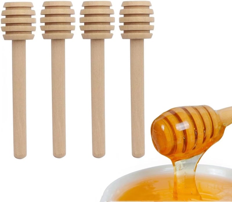 CINBILCORN 4 Pcs Wooden Honey Dipper Sticks,3 Inches Honey Comb Stick Honey Spoon Honey Wand for Honey Collecting Dispensing Drizzling Jam - Image 1