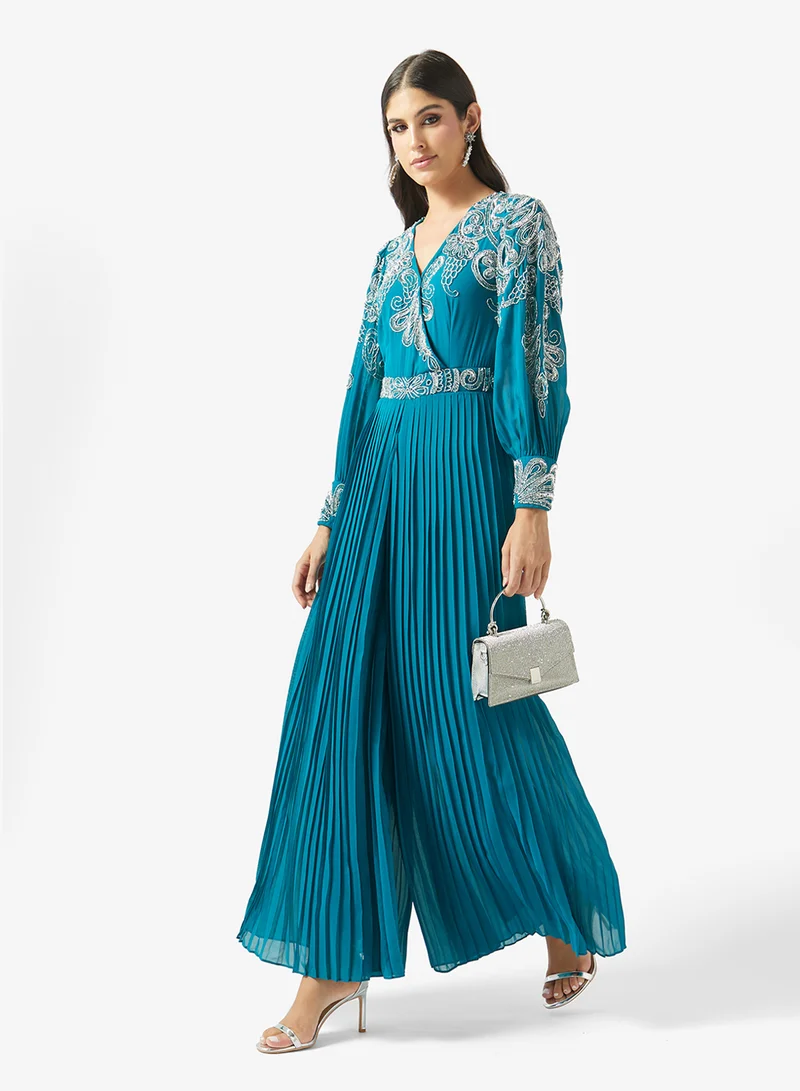 Amelia Rose Embellished Pleated Maxi Dress