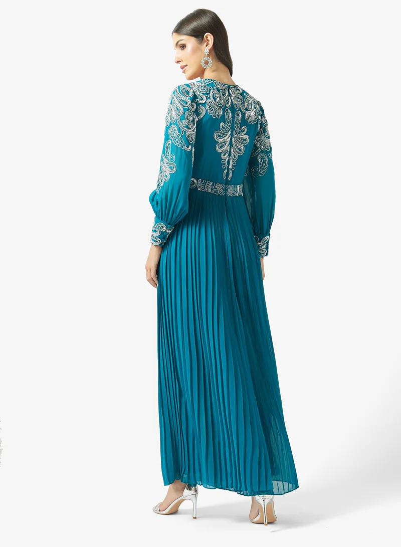 Amelia Rose Embellished Pleated Maxi Dress