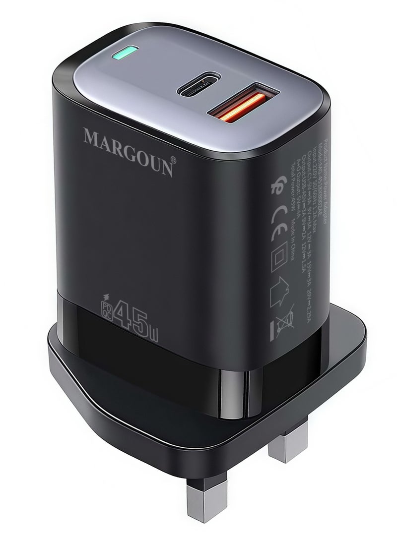 مارجون محول طاقة 45 واط ديو، منفذي USB-C و USB-A مزدوجين، شحن فائق السرعة PD و QC - Image 5