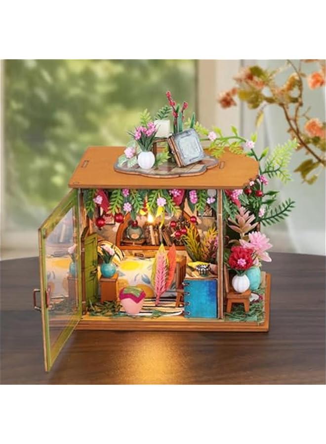 DIY Miniature Dollhouse Kit Wooden Dolls House with LED Creative Room Mini House Building Kit for Birthday Gift (Field hut) - Image 2