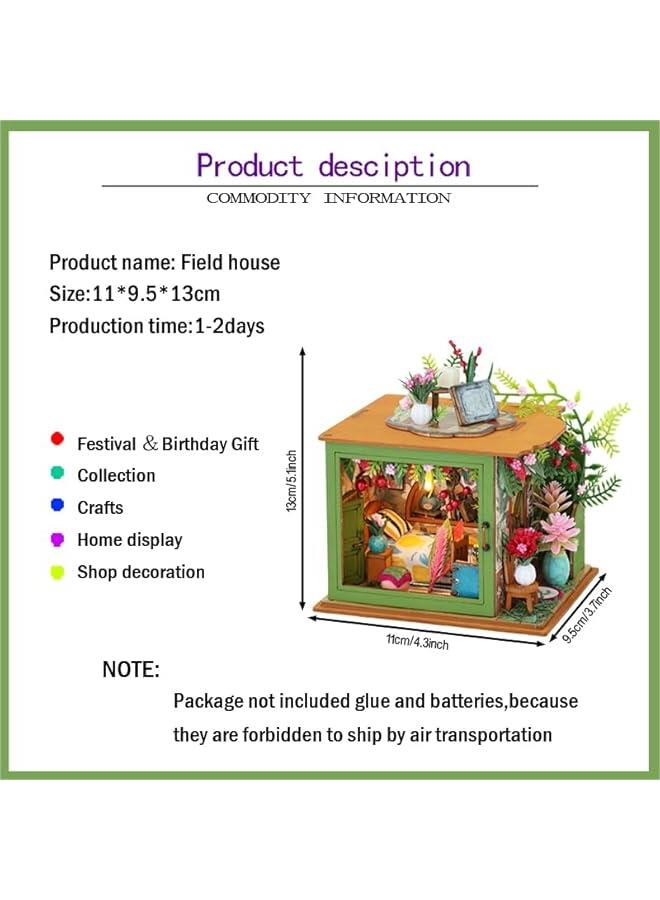 DIY Miniature Dollhouse Kit Wooden Dolls House with LED Creative Room Mini House Building Kit for Birthday Gift (Field hut) - Image 4