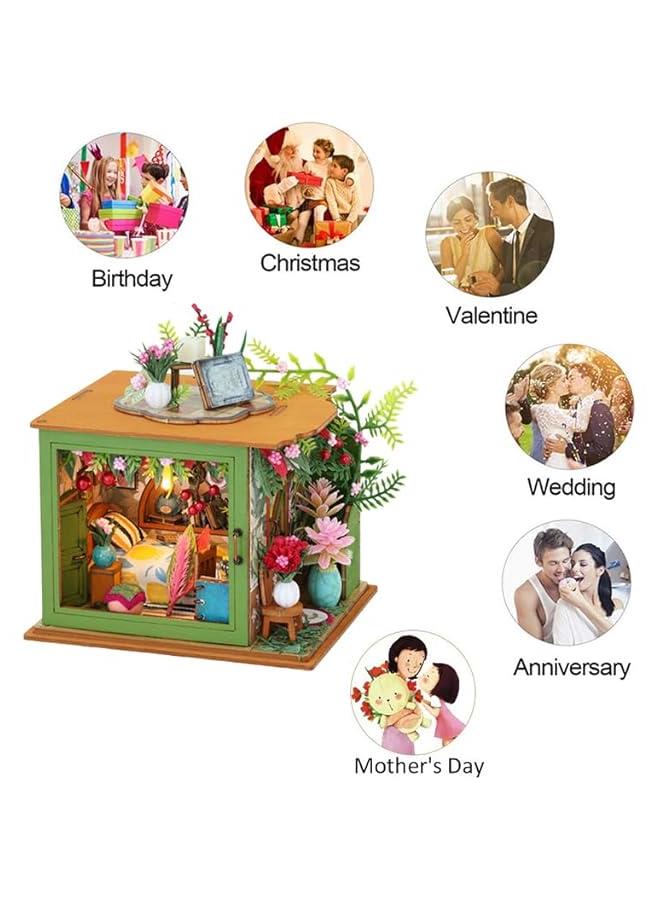 DIY Miniature Dollhouse Kit Wooden Dolls House with LED Creative Room Mini House Building Kit for Birthday Gift (Field hut) - Image 5