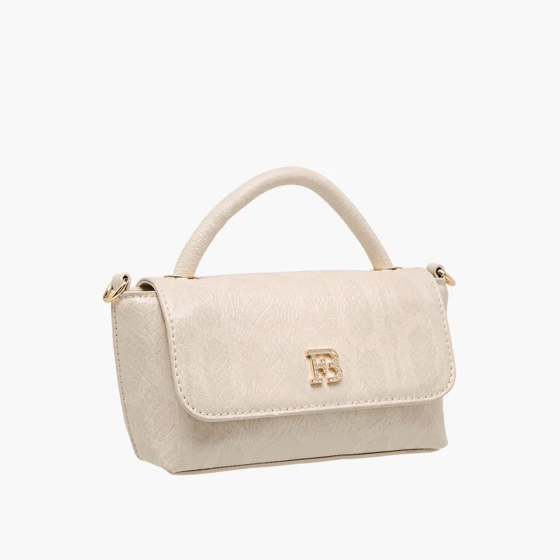 Flora Bella By Shoexpress Women's Textured Crossbody Bag with Detachable Strap and Flap Closure Ramadan Collection