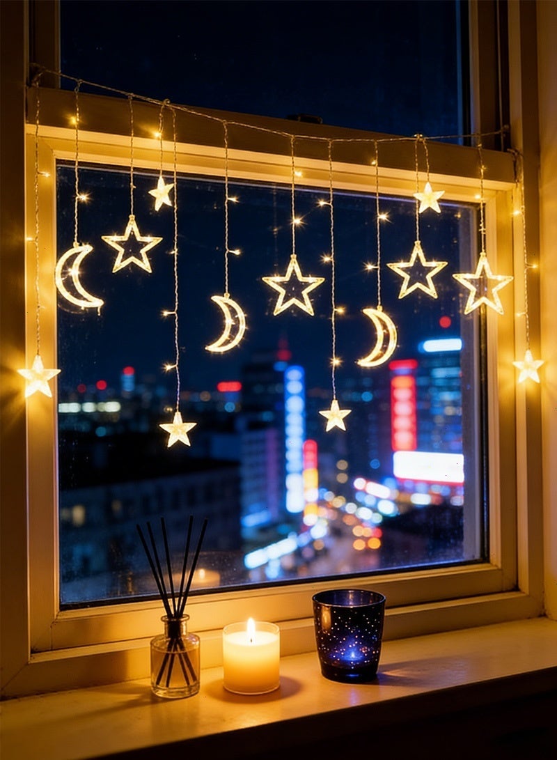 Yoawllty DIwali Decorations, DIwali LED Lights Outdoor, 2M Star Moon Decorative Lights for Party, Bedroom, Holiday Indoor Outdoor(Warm White) - Image 1