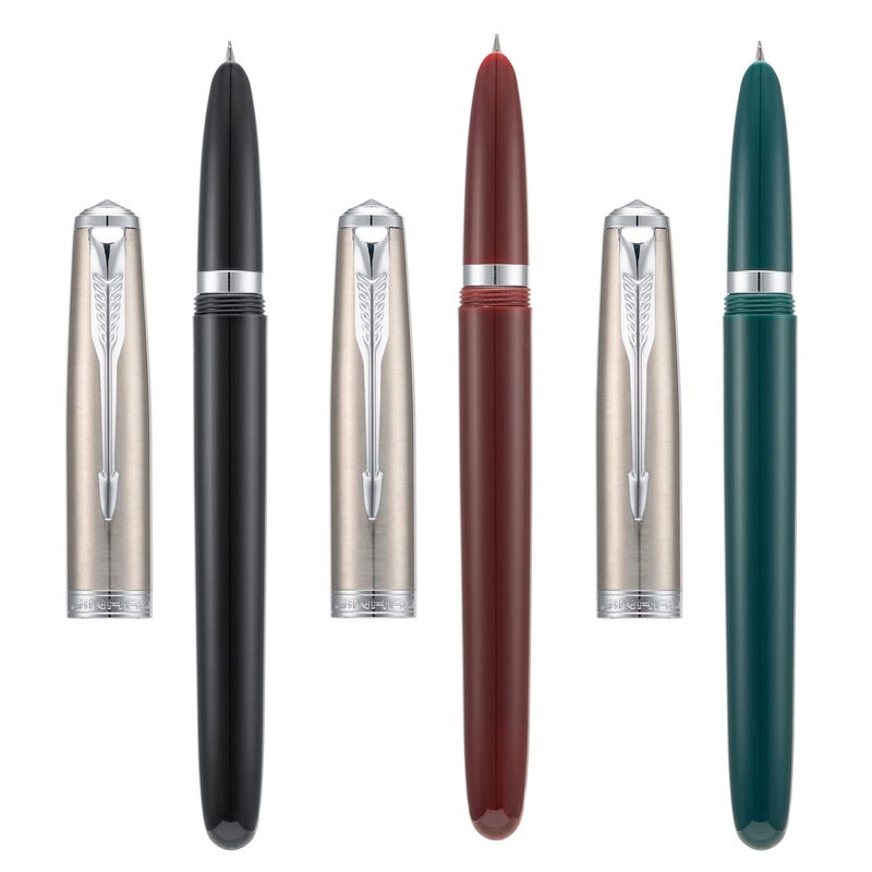 Lanxivi 3 Jinhao 86 Fountain Pen Set (Black, Wine Red and Green Resin) Extra Fine Nib with Refillable Ink Converter - Image 1