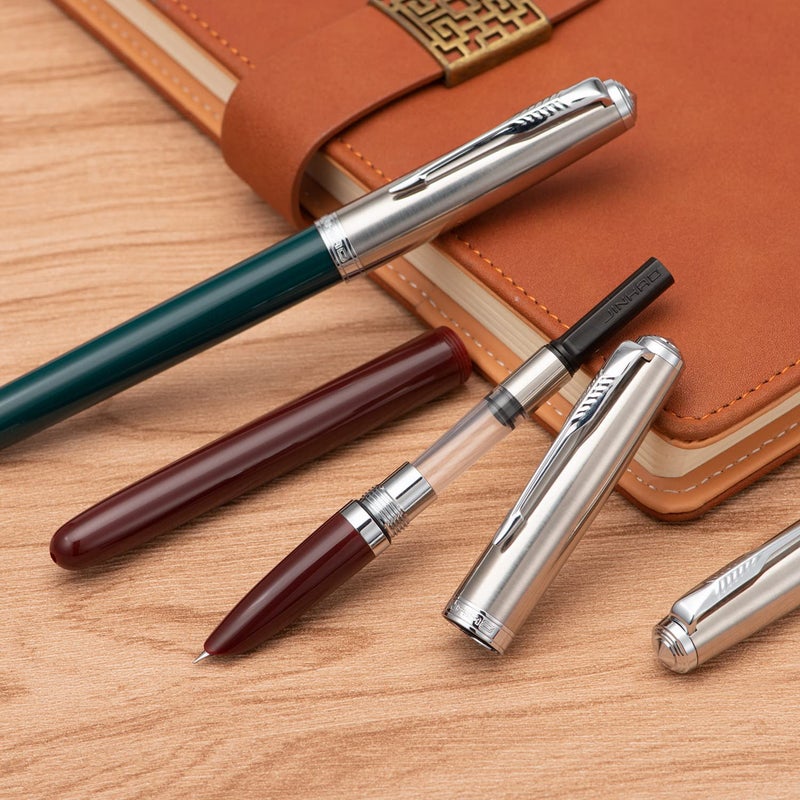 Lanxivi 3 Jinhao 86 Fountain Pen Set (Black, Wine Red and Green Resin) Extra Fine Nib with Refillable Ink Converter - Image 4