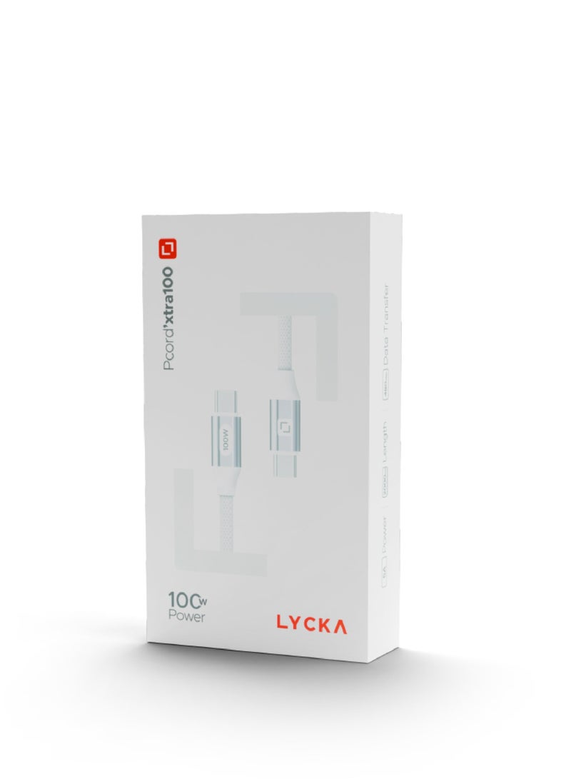 Lycka P Cord XTRA100 – 100W Type-C to Type-C Fast Charging Cable (2M, White) - Image 5