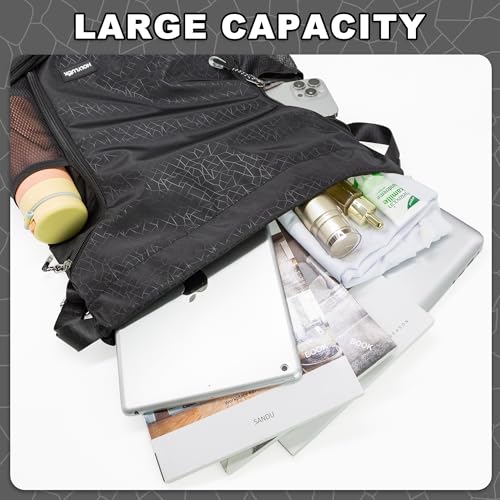 HOLYLUCK Drawstring Backpack with Shoe Compartment Gym Bag Backpack for Men Women Cinch Swim Beach Bag String Sports Bag for Soccer and Basketball Black - Image 3