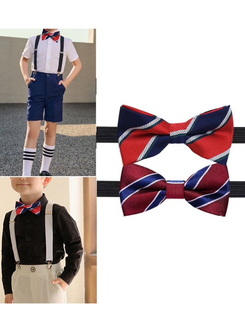 2 Pcs/Set Gentleman Sytyle Adjustable Pre-tied Bow Tie for Boys Child Kids（Twill） - Image 1