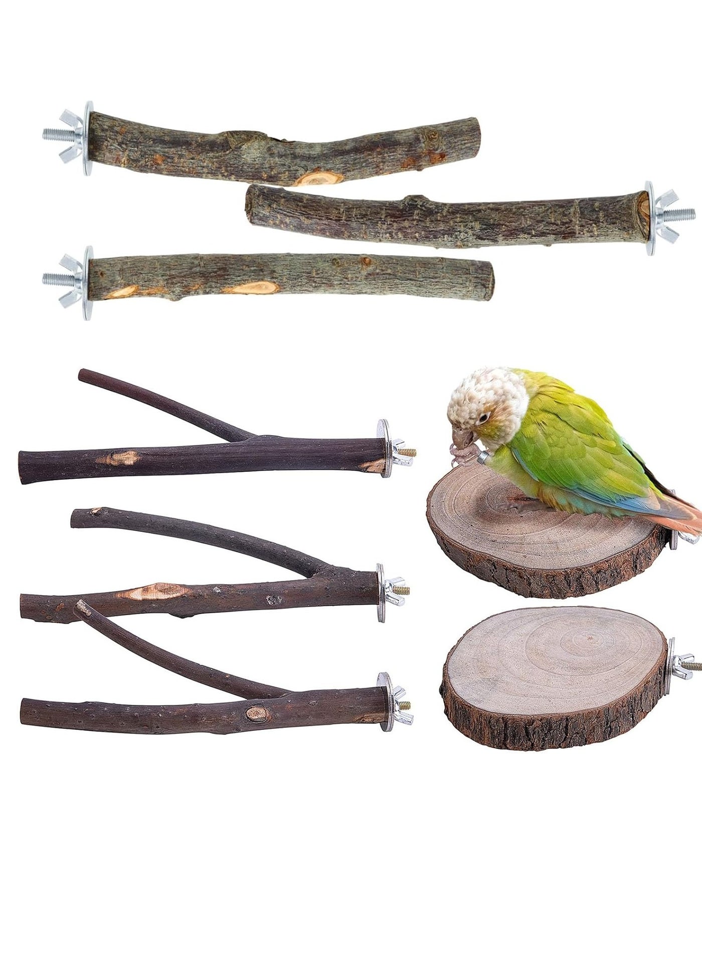 Natural Wood Bird Perch Stand,Wooden Parrot Perch Stand,Perch Platform Cage Accessories for Parrotlets Budgies,Cockatiels,Parakeets,Lovebirds(8PCS)