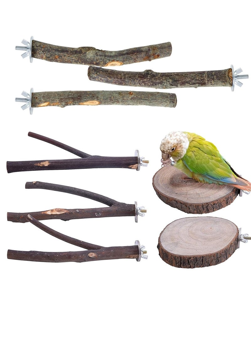 FengSVMA Natural Wood Bird Perch Stand,Wooden Parrot Perch Stand,Perch Platform Cage Accessories for Parrotlets Budgies,Cockatiels,Parakeets,Lovebirds(8PCS) - Image 1