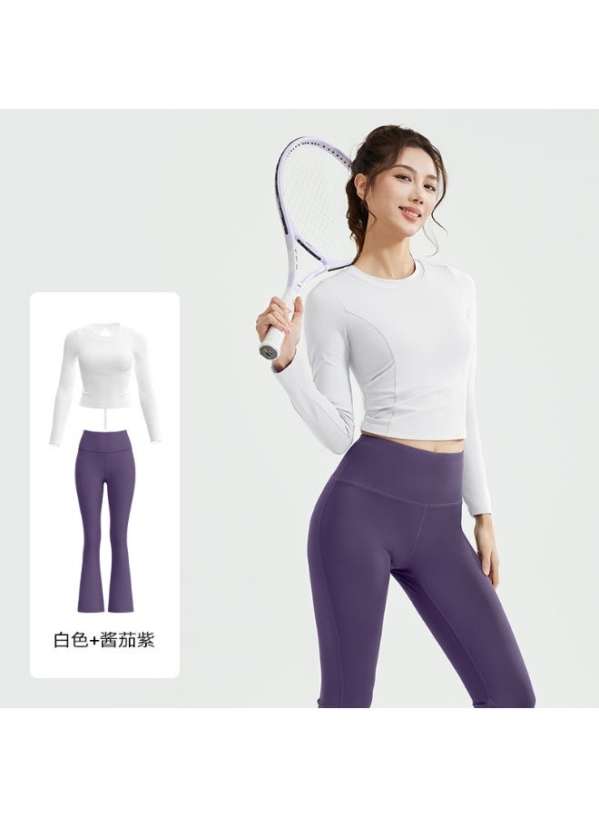Womens Basic Two Piece Outfits Casual Long Sleeve Slim Crop Top Fold Over Leggings Pants Set Lounge Matching 2Pcs Tracksuit - Image 1