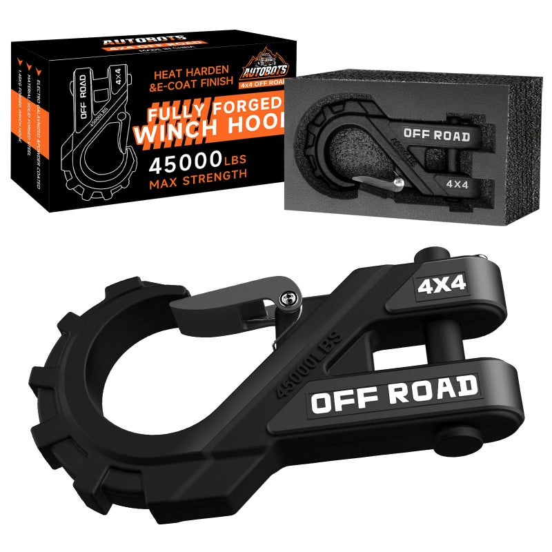 AUTOBOTS AUTOBOTS 3/8" Winch Hook Max 45,000 Lbs, Heavy Duty ATV Winch Hook with Safety Latch for ATV UTV SUV Trailers，Tow Winch Accessories for Synthetic Rope Winch Cable Black - Image 1