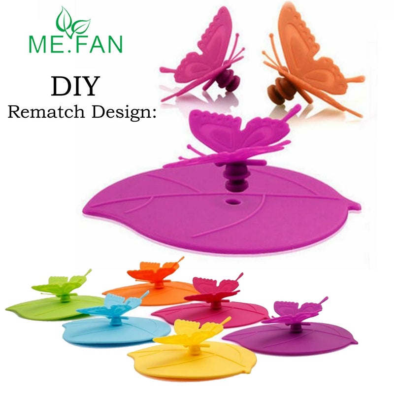 Me.Fan Silicone Cup Lids - Creative Butterfly Mug Cover - Anti-Dust Airtight Seal Hot Cup Lids 6 Set In Bright Colors - Image 4
