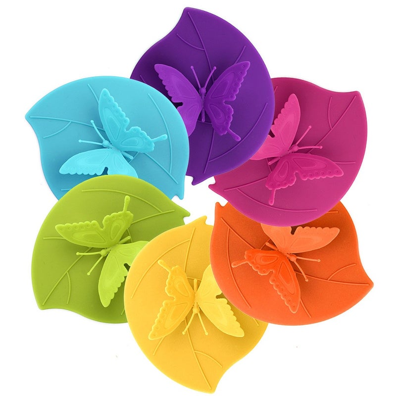 Me.Fan Silicone Cup Lids - Creative Butterfly Mug Cover - Anti-Dust Airtight Seal Hot Cup Lids 6 Set In Bright Colors - Image 1