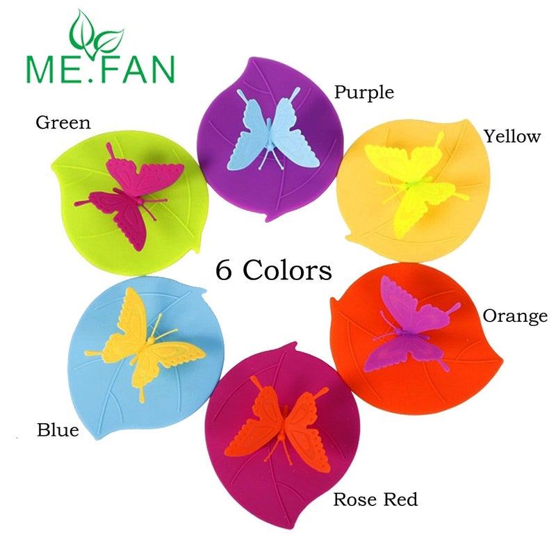 Me.Fan Silicone Cup Lids - Creative Butterfly Mug Cover - Anti-Dust Airtight Seal Hot Cup Lids 6 Set In Bright Colors - Image 3