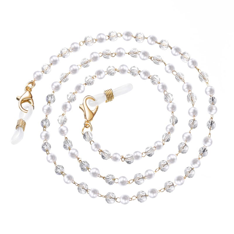 humlbird Mask Lanyard Eyeglasses Chain mask holders around neck Crystal Beaded Sunglasses Chains with Pearl for Women White Pearl - Image 2