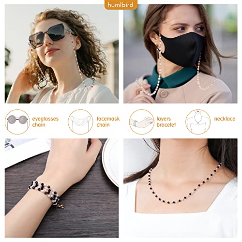 humlbird Mask Lanyard Eyeglasses Chain mask holders around neck Crystal Beaded Sunglasses Chains with Pearl for Women White Pearl - Image 3
