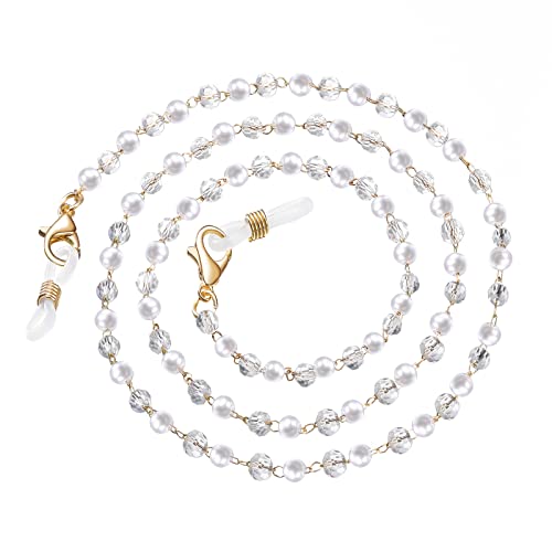 humlbird Mask Lanyard Eyeglasses Chain mask holders around neck Crystal Beaded Sunglasses Chains with Pearl for Women White Pearl - Image 1