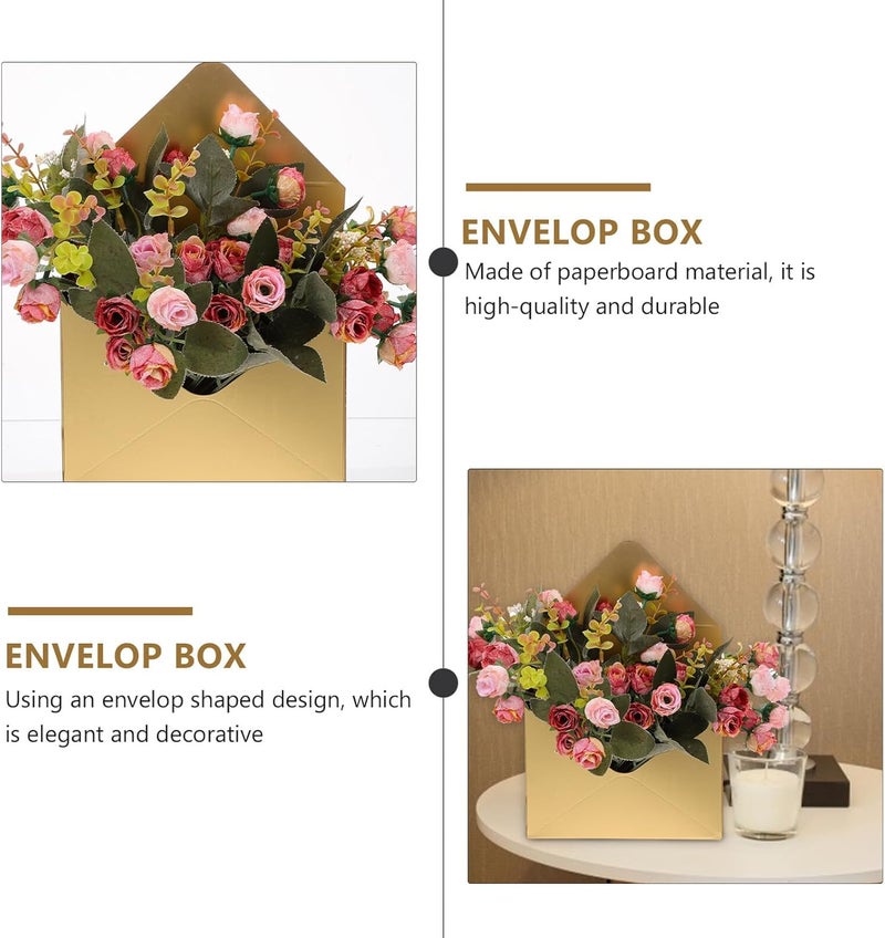 MAGICLULU 2pcs Gold Cardboard Envelope Flower Boxes Bouquet Packaging Paperboard Storage Containers for Fresh Flowers Wrapping and Floral Arrangements - Image 1